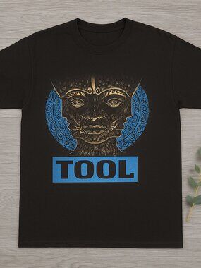 Black Progressive Rock Graphic Tee Ornate Mystical Face Band Style Shirt